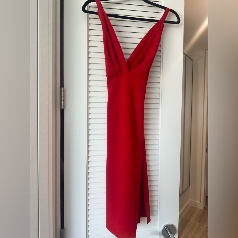 Chloe Red V-Neck Midi Dress
